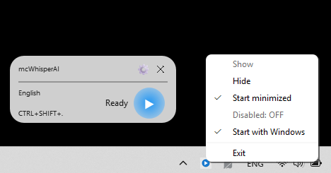mcWhisperAI Interface - Clean and professional voice input software